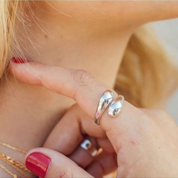 Silver Plated Adjustable Minimalist Drop Band Jewelry Rings - Picture 6 of 9